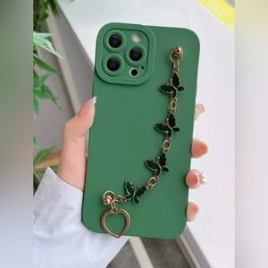 SHEIN Green Phone Case with Charm Chain